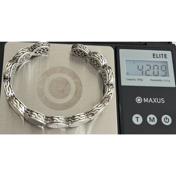 John Hardy 925 .25ctw Diamond Dot Palu Station Flex Cuff Bracelet42.09G/7in/13mm - Picture 8 of 8